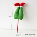 Christmas elf leg stake decoration in red and green fabric with golden bells, 30cm height - Green Elf Legs