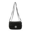 Classic black quilted crossbody bag with silver twist lock and chain strap on white background - Black