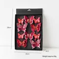 10-piece red glitter butterfly ornaments set in a black display box for Christmas decor - 10 Pcs/Box / Red