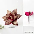Dark red velvet Christmas poinsettia with gold glitter edges and stem, approx 30cm - Glitter Velvet Style / Dark Red
