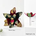 Red and green velvet artificial poinsettia flower with gold glitter and berries - Gold Sequin Velvet Style