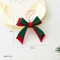 Red and green layered felt Christmas bow ornament with twisted rope hanger, size 10x9cm - Bow-F (Red & Green Double Layer Patchwork)