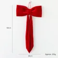 Red velvet Christmas bow hanging decoration 60x30cm 100g weight on white wall - 30cm / Red