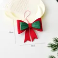 Red and green felt Christmas bow ornament with striped hanging loop for tree decoration - Bow-G (Red & Green Christmas Colors)