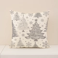Square beige linen pillowcase with grey Christmas tree and snowflake patterns - 45x45cm / Cream Gray Style Tree (XP031-8)