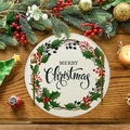 Mantel individual navideño redondo de lino con estampado Merry Christmas y acebo rojo - Estilo Guirnalda de Acebo (XRP093)