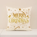 Christmas cushion cover in cream linen with golden festive patterns and Merry Christmas text - 45x45cm / Cream Gold Greetings (XP031-10)