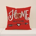 Red Home Sweet Home linen pillow cover with wood texture heart and arrow print - Home Sweet Home Style (VP022-2) / 45x45cm