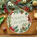 Linen Christmas placemat with red berries and Merry Christmas text on wood surface - Christmas Pine Wreath Style (XRP001)