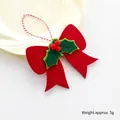 Red felt Christmas bow pendant with green holly leaves and berries 10x11cm - Two-leaf Bow