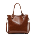 Bolso tipo cubo vintage de cuero PU marrón con asa y correa de hombro ajustable en blanco - Marrón