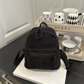 Mini black corduroy backpack for women with front zipper pocket and adjustable straps - Black