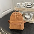 Brown corduroy mini backpack for women featuring a retro design and zipper pocket - Brown