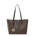 Sac cabas en similicuir marron foncé avec imprimé monogramme M et pendentif métal - Marron