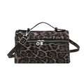 Retro leopard print crossbody bag with dual silver zippers and adjustable strap - Black