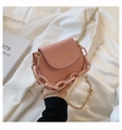 Mini pink PU leather crossbody bag with golden chain and matte finish for women - Pink