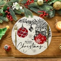 Sottopiatto natalizio in lino con rami di pino e scritta Merry Christmas su legno - Palle di Natale a Quadri (XRP044)