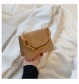 Mini khaki PU leather shoulder bag with yellow resin chain and golden metal strap - Khaki