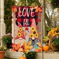 Bandiera da giardino con gnomi Love Fall e foglie di acero su sfondo scozzese nero - 30x45cm / Gnomo con Quadri Buffalo Rosso e Nero (FGF072)