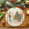 Round Christmas placemat with nutcracker illustration and Happy Holiday message - Nutcracker Illustration Style (XRP013)