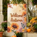 Bandiera da giardino Welcome Autumn con girasoli e zucche per decorazione autunnale - 30x45cm / Girasole e Foglie d'Autunno Benvenuti (FGF073)