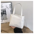 Sac à main minimaliste en cuir verni blanc avec texte et fines poignées supérieures - Blanc