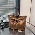 Grand sac cabas marron avec décoration nœud et texture en cuir PU mat de haute qualité - Marron