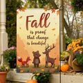 Bandiera da giardino autunnale con animali del bosco e decorazioni per la festa del ringraziamento - 30x45cm / Animali della Foresta e Messaggio d'Autunno (FGF074)