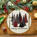 Sottopiatto tondo in lino di Buon Natale con decorazioni di alberi e posate - Alberi di Natale Disegnati a Mano (XRP006)