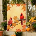 Bandiera da giardino con cardinali rossi e foglie d'acero su supporto in metallo - 30x45cm / Due Cardinali e Rami d'Acero (FGF076)