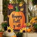 Bandiera da giardino con zucche e foglie d'acero con scritta Happy Fall y'all - 30x45cm / Zucca Grande e Girasole (FGF077)