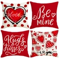 Red heart Valentine's day linen pillowcase set with romantic letters and heart patterns - Polka Dot Artistic Heart Style (VP017) / 45x45cm