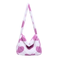 Sac fourre-tout en peluche à motif cœur rose et blanc avec bandoulière en fourrure - Rose Clair