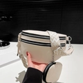 Marsupio bianco crema con tracolla geometrica e piccolo portamonete rotondo - Bianco