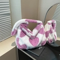 Borsa tote in peluche con cuore bianco e rosa, borsa a tracolla capiente per donna - Rosa Chiaro