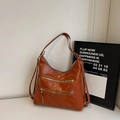 Sac bandoulière vintage caramel en cuir huilé avec doubles fermetures à glissière - Orange