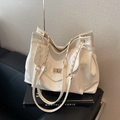 Vintage cream oversized shoulder bag with gold twist lock and chain strap for women - Off White