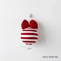 Palla di Natale in peluche a strisce bianche e rosse con fiocco festivo in velluto - Palla in Velluto con Fiocco 12cm