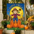 Bandiera da giardino Happy Fall con spaventapasseri sulla zucca, decoro portico - 30x45cm / Spaventapasseri Seduto su una Zucca Grande (FGF080)