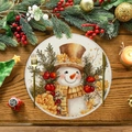 Tovaglietta rotonda natalizia in lino con pupazzo di neve per decorazione tavola - Pupazzo di Neve Disegnato a Mano con Cilindro (XRP023)