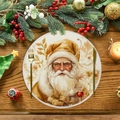 Tovaglietta natalizia in lino con ritratto di Babbo Natale su tavolo in legno - Babbo Natale Arte Retro (XRP024)
