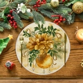 Tovaglietta rotonda in lino con grande stampa floreale gialla e decori natalizi festivi - Fiori Gialli e Pino (XRP025)