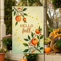 Bandiera da giardino con scritta Hello Fall e stampa di zucche autunnali - 30x45cm / Messaggio HELLO FALL in Toni Caldi (FGF083)