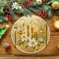 Tovaglietta natalizia rotonda con motivo a candela dorata e fiori per la tavola festiva - Candelabro d'Oro e Fiori (XRP026)