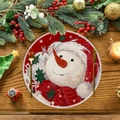 Tovaglietta natalizia rossa con motivo pupazzo di neve su tavolo in legno decorato - Pupazzo di Neve Cartoon Sfondo Rosso (XRP027)