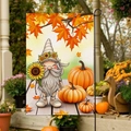 Bandiera da giardino con simpatico gnomo, zucca e foglie d'acero per il Ringraziamento - 30x45cm / Gnomo che Regge un Girasole (FGF085)