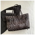 Classic brown leopard print large capacity tote bag with dual shoulder straps - Brown