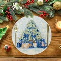 Linen Christmas placemat with blue gift box patterns on dark wood table - Blue Gift Box with Bow Style (XRP039)