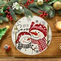 Tovaglietta natalizia rotonda in lino con pupazzi di neve e scritta 'Let It Snow' - Due Pupazzi di Neve LET IT Snow (XRP043)