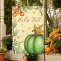 Bandiera da giardino autunnale con zucca e scritta Hello Fall per decorazione - 30x45cm / Zucca Verde con Bacche e Foglie (FGF087)
